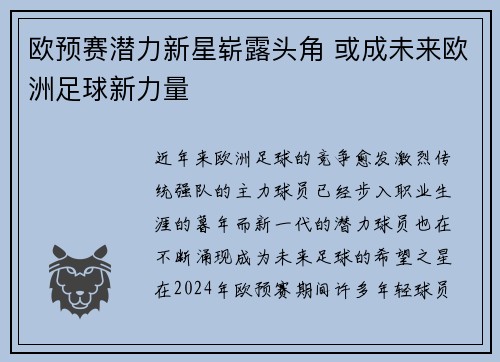 欧预赛潜力新星崭露头角 或成未来欧洲足球新力量