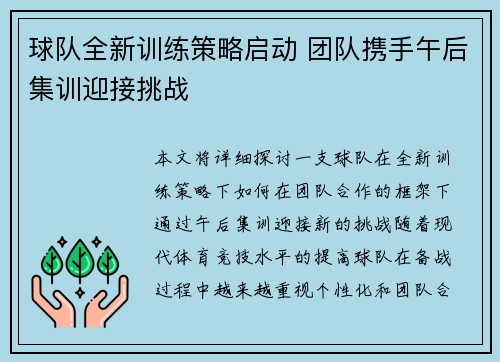 球队全新训练策略启动 团队携手午后集训迎接挑战