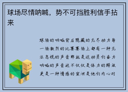 球场尽情呐喊，势不可挡胜利信手拈来