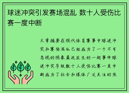 球迷冲突引发赛场混乱 数十人受伤比赛一度中断