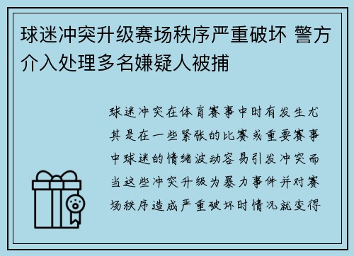 球迷冲突升级赛场秩序严重破坏 警方介入处理多名嫌疑人被捕